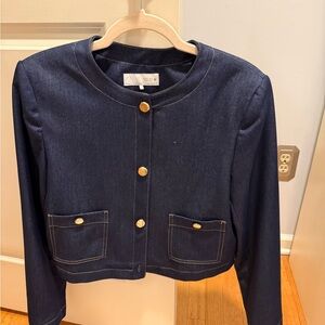 Zara Dark Blue Denim Jacket with Gold Accents